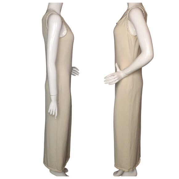 CACHE Knit Maxi Dress, M, Ivory, Satin Trim, Tank, Back Vent, Stretch, Pull over - Picture 8 of 12